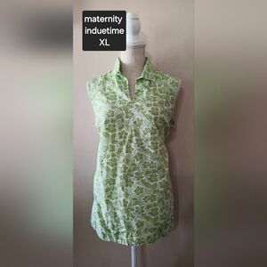 Sage Green and White Fitted Sleeveless Polo Blouse